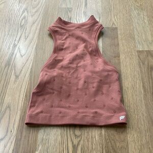 NWT Fabletics Women's Frances Jacquard Sculptknit Tank Brown Crop Top Shirt